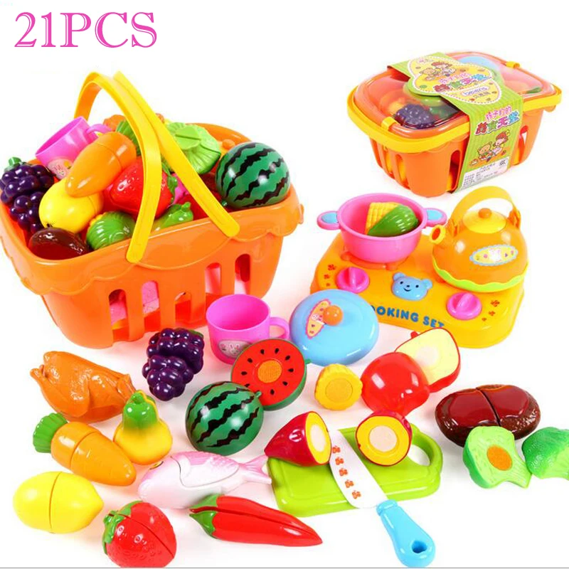 

17PCS/21PCS Plastic Kitchen Food Fruit Vegetable Cutting Set Kids Pretend Play Educational Toy Cook Cosplay Safety Hot Sale
