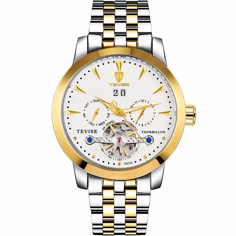 

Mens watches tourbillon Automatic mechanical watch Date clock Full Steel Business wristwatch relojes hombre top brand TEVISE