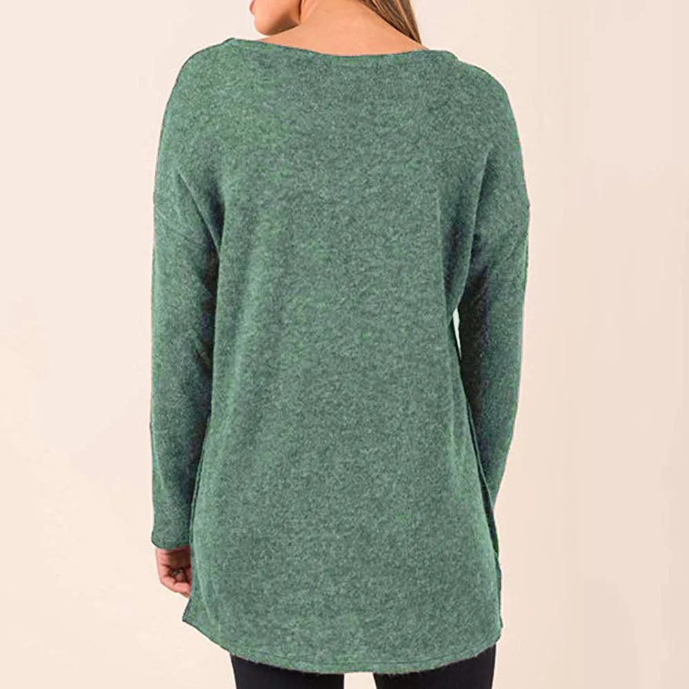 Свитер женский плюс размер рубашки Свободная пуговица для свитера сторона длинный рукав туника Топ свитшоты для женщин Invierno женский пуловер свитер
