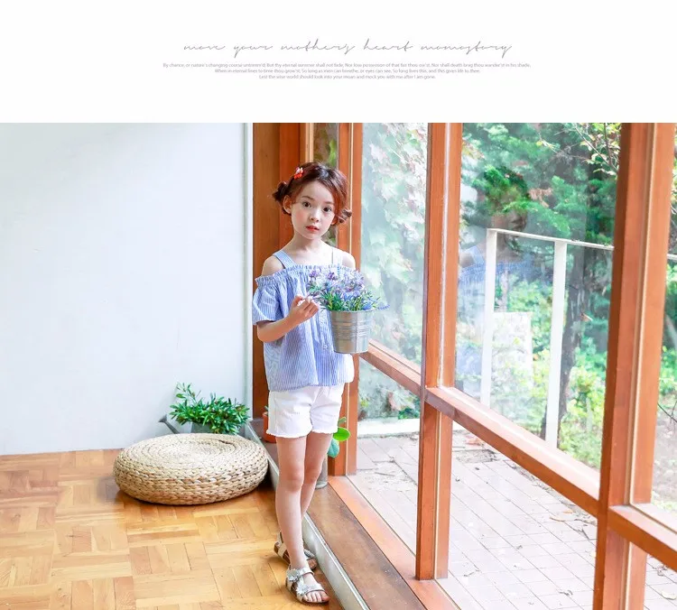 blue striped baby teenage girls shirts princess off shoulder loose cute teenage shirts Korean style spring summer autumn tops (32)
