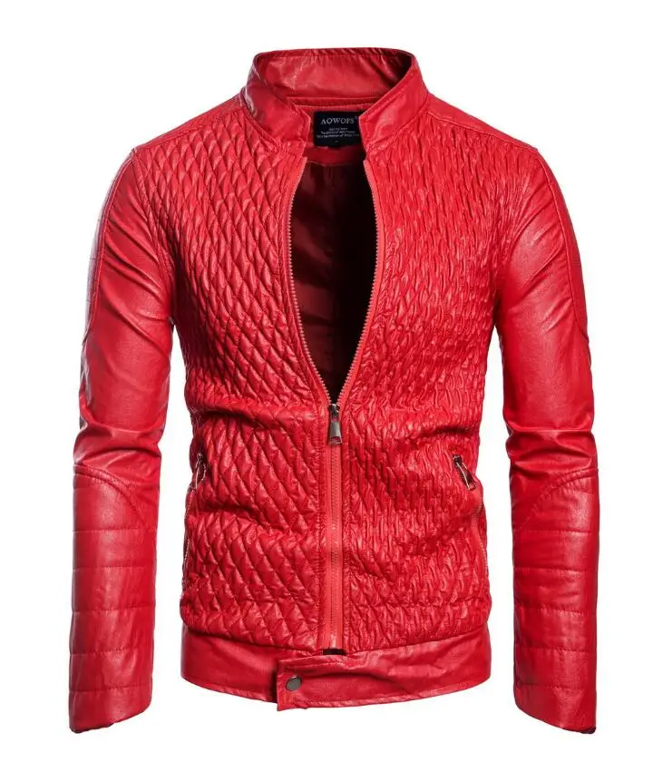 

2018 New Men's Black Red PU Leather Slim Jacket Coats Men Casual Zipper Motorcycle Leather Jacket For Autumn Winter S-3XL