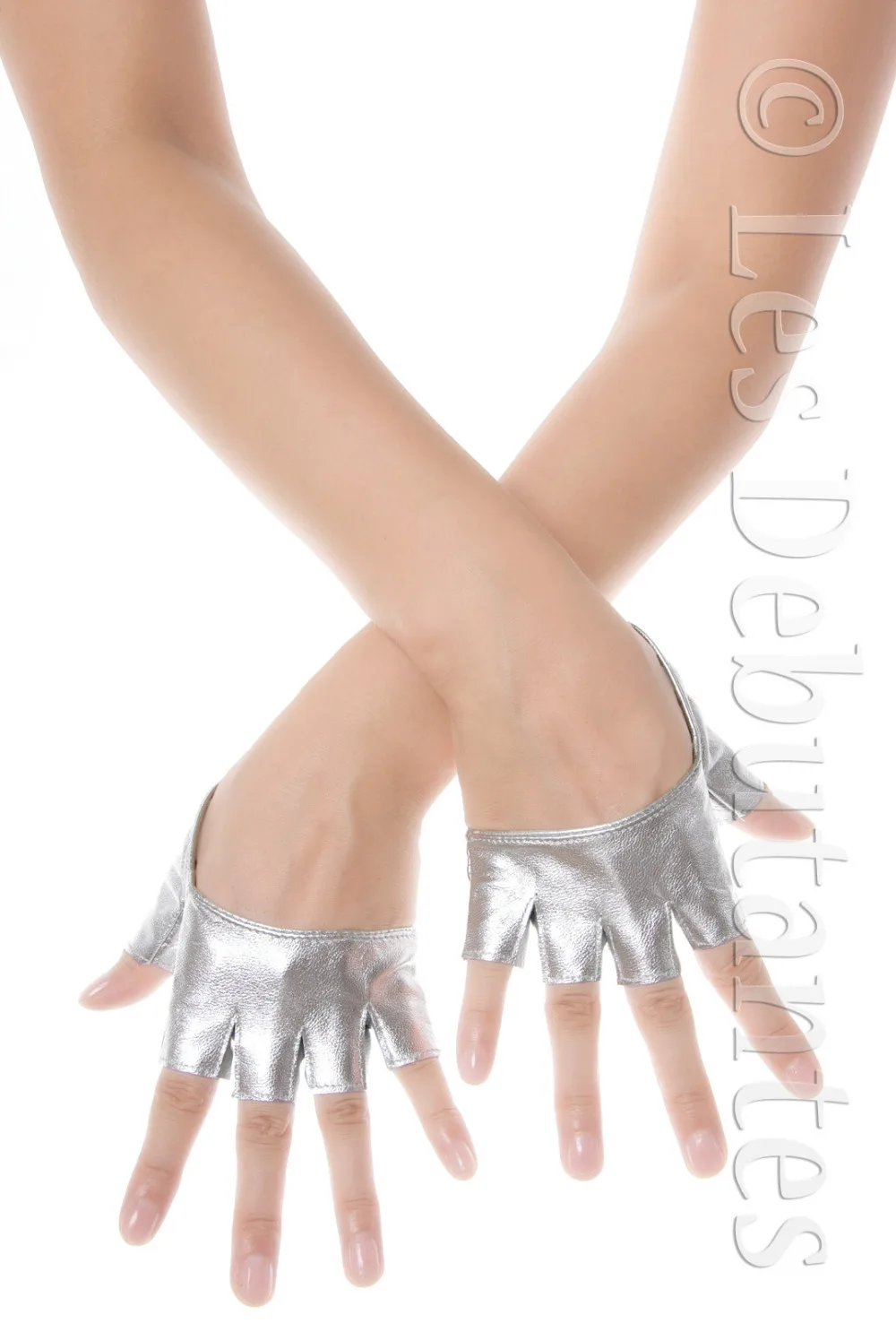 

SILVER LEATHER SEMI PALM FINGERLESS GLOVES LES DEBUTANTES