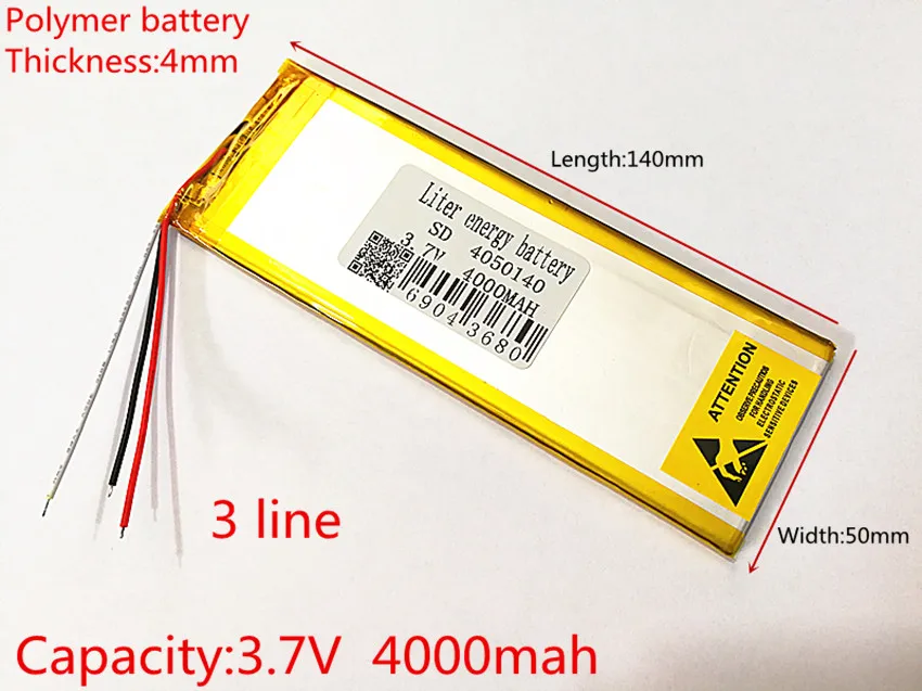 

3 line 3.7V,4000mAH (polymer lithium ion battery) Li-ion battery for tablet pc 7 inch 8 inch 9inch 4050140 Free Shipping