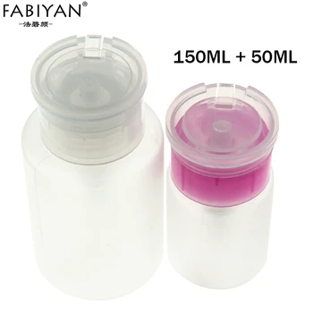 

2pcs 50ML + 150ML Makeup Nail Art Plastic Empty Bottle Pump Dispenser Polish Remover Cleaner Manicure Portable Tools