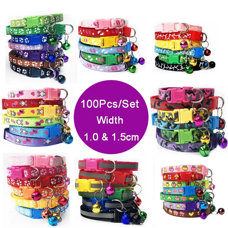 

Wholesale 100Pcs Adjustable Small Pets Puppy Dog Dog Pet Glossy Reflective Cat Collar Safety Buckle Bell Strap Adjustable Strap