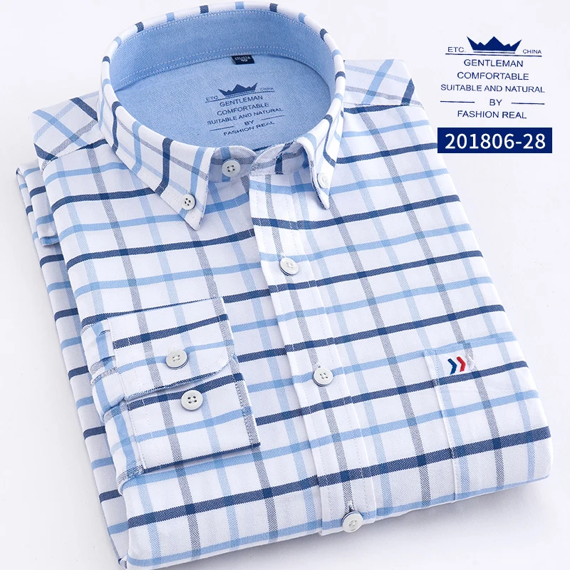 Новое поступление, мужская рубашка с длинным рукавом, хлопок, camisa social, мужские Рубашки, Топы, Оксфорд, мужская рубашка, мужская рубашка в клетку и полоску, 4XL - Цвет: 1806 28 blue plaid