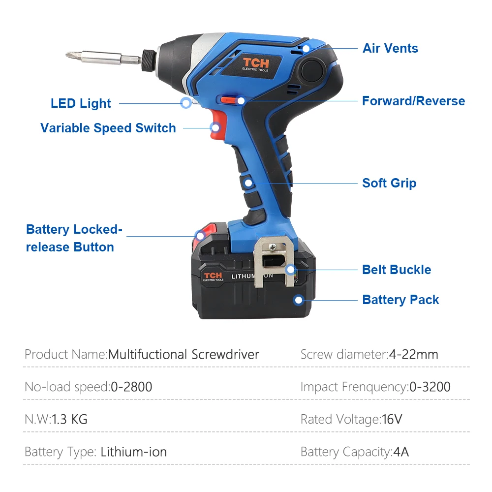 ТЧ 16 В аккумуляторная отвертка перезаряжаемая многофункциональная электрическая дрель электроинструменты с 4А литиевой батареей
