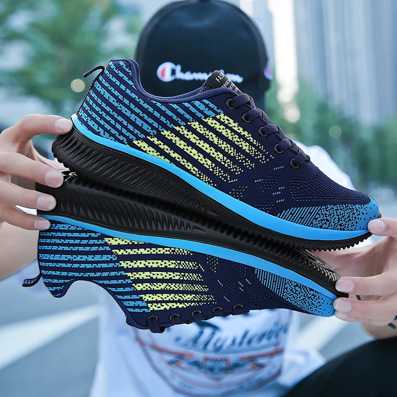 

Hip Hop Patchwork Men Sneakers Fly Weave Elasticity Wearproof Sole Stripe Masculino Zapatos De Hombre Trainer Casaul Shoes