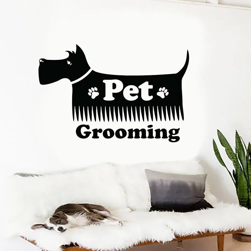 Pets Grooming Salon Wall Sticker Vinyl Interior Design Dog Puppy Pet Shop Decor Window Decals Removable Murals Cheap Sale A256