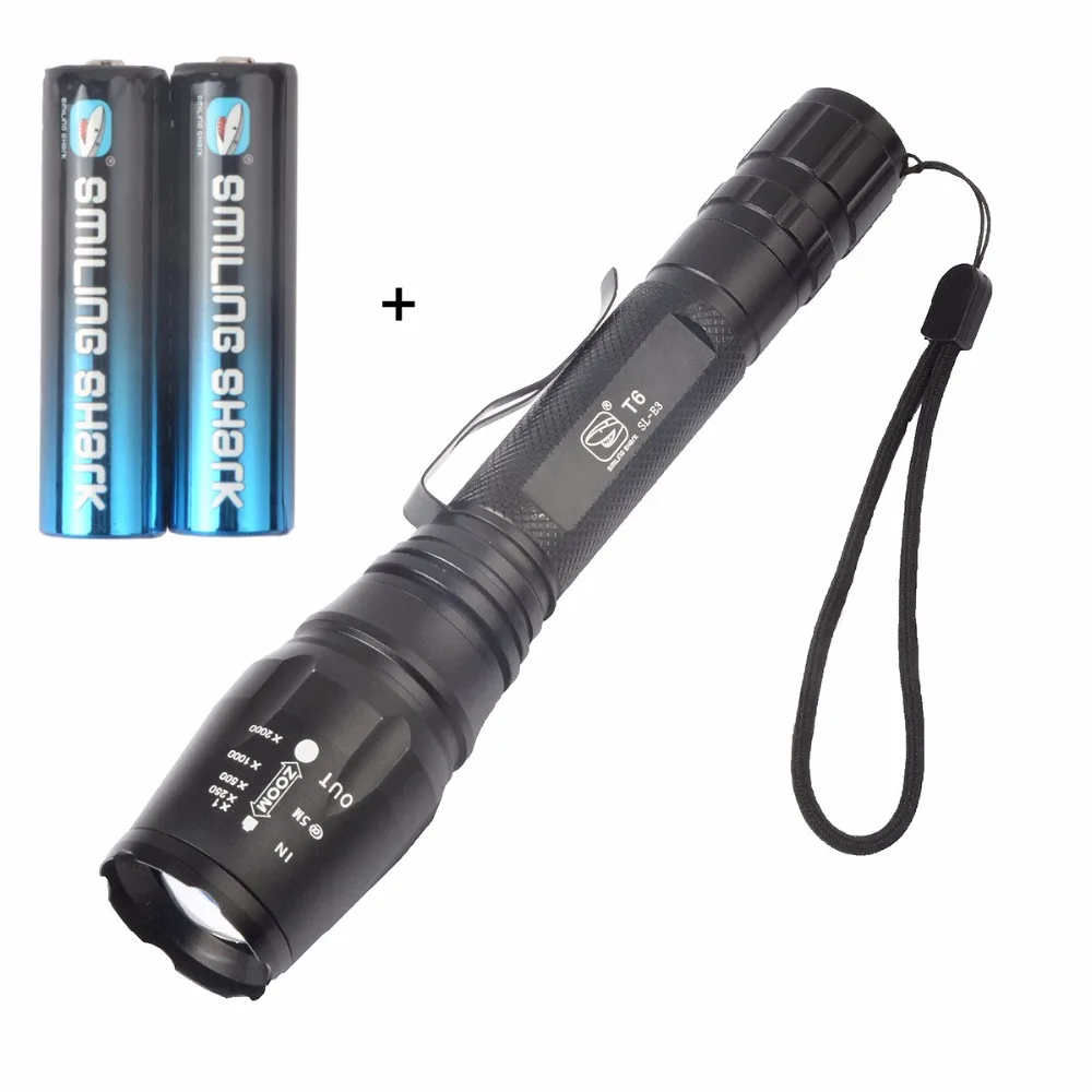 High Lumen CREE T6 Aluminum Zoomable LED Flashlight Torch Lamplight with 2 Pieces 18650