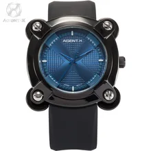 AGENTX Luxury Blue Square Dial X Design Screw Analog Black Silicone Rubber Band + Gift Box Sport Quartz Mens Brand Watch /AGX048