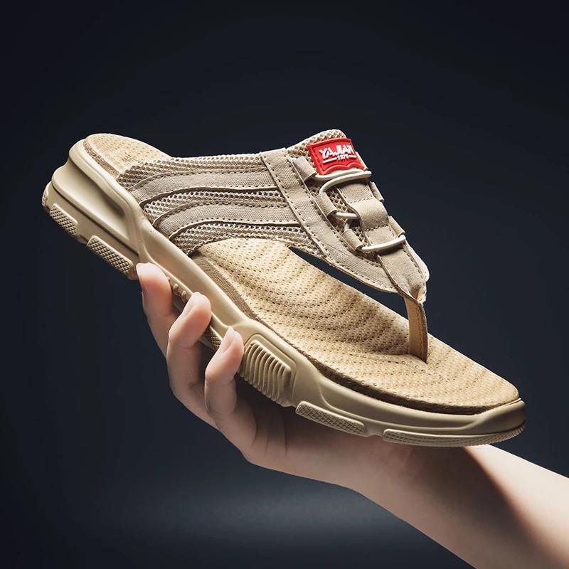 

Brand Men's Luxury Flip Flops 2019 Genuine Leather Slippers Summer Beach shoes For Men Fashion Outdoor Sandals Male Plus Size 44