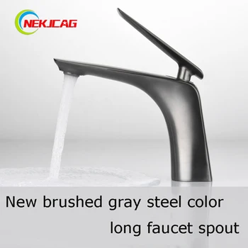 

Bathroom Copper Hot and Cold Basin Faucet Under Counter Basin Faucet Washbasin Faucet Gun Color Gray Steel Color Lengthening