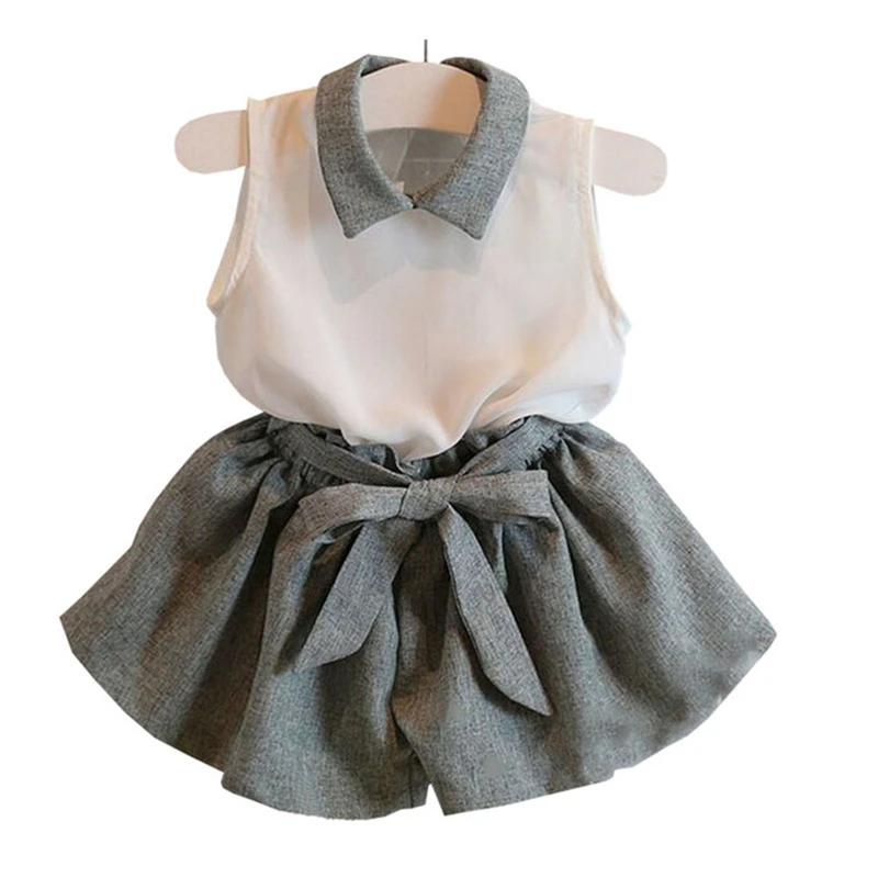 

2018 Girls Clothing Sets Children Clothes Chiffon Lapel Vest + Bowknot Pants Suit Summer Style Fashion Kids Girls Clothing
