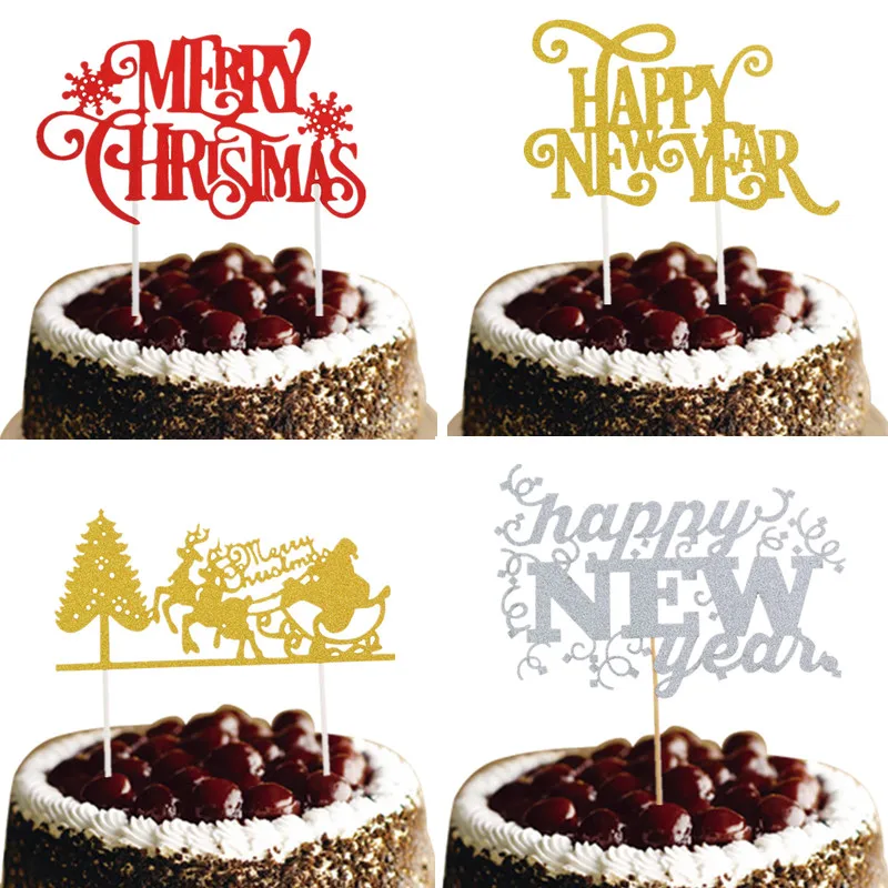 Christmas Cake Topper Happy New Year Santa Claus Merry Christmas Cake Flags Christmas New Year