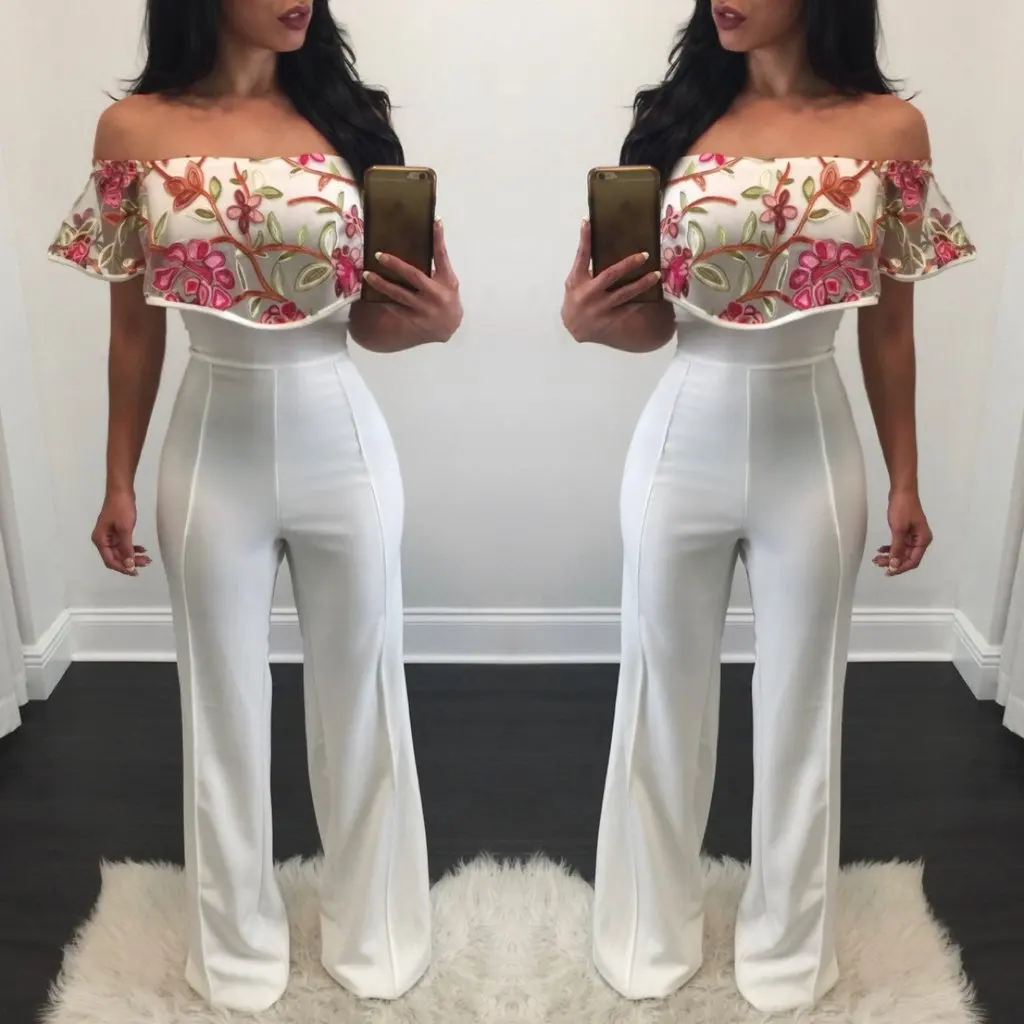 2017 Enteritos Mujer Bodycon Jumpsuit New Embroidery Siamese Pants