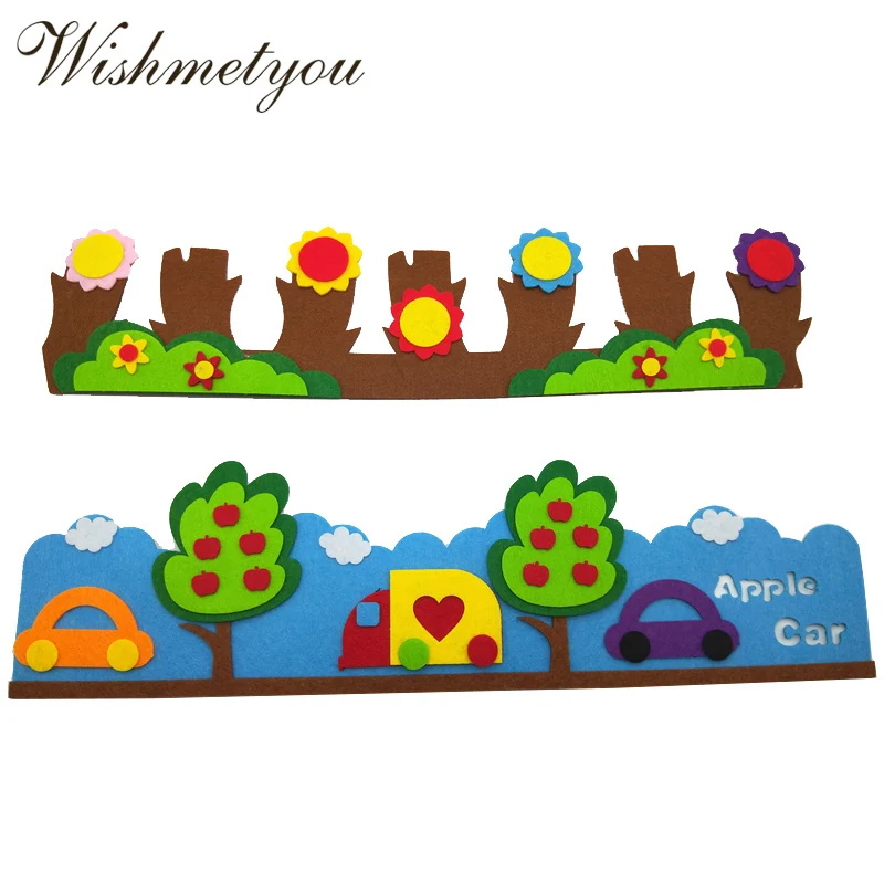 

WISHMETYOU Apple Tree Flowers Non Woven Fabric Felt Cute Cars Guardrail For Decor Kids Home Supplies Diy Kindergarten Stickers