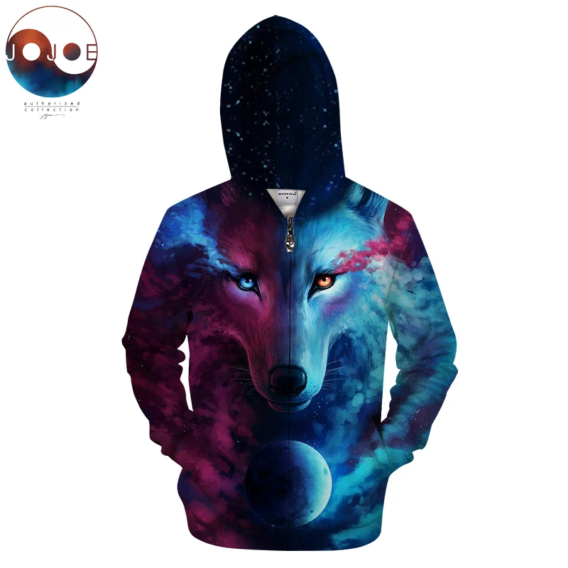 Толстовка мужская с капюшоном на молнии светильник принтом волка|zipper hoodie men|brand