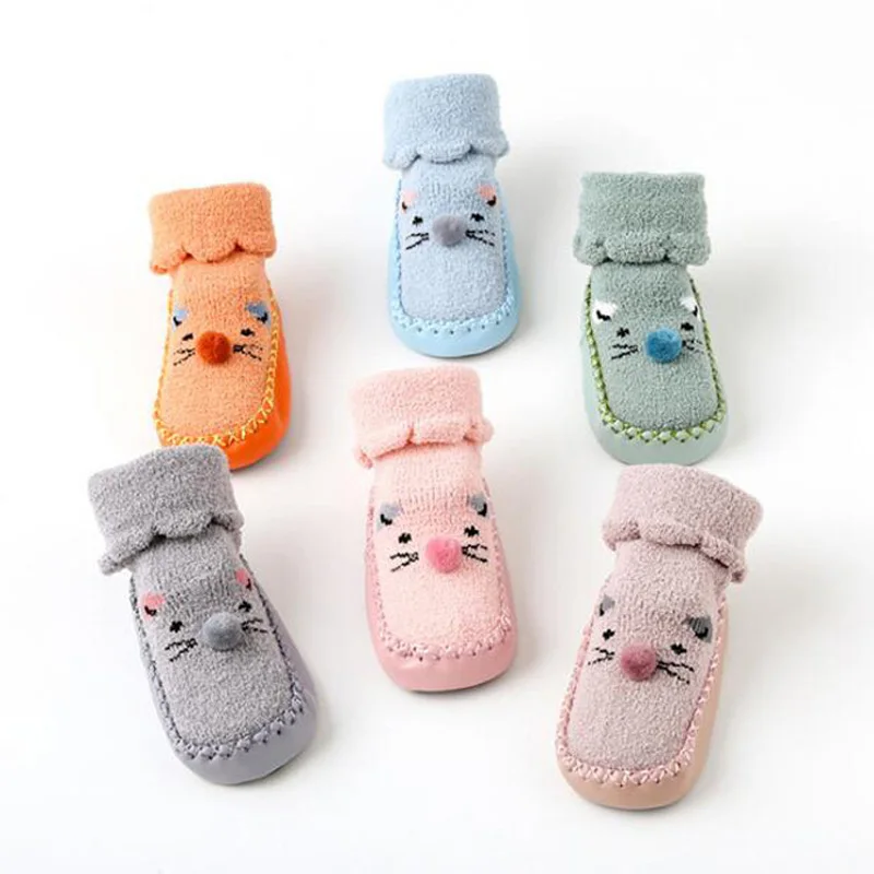 

New baby floor shoes socks coral velvet autumn and winter thickening cuffed early teaching step baby shoes socks