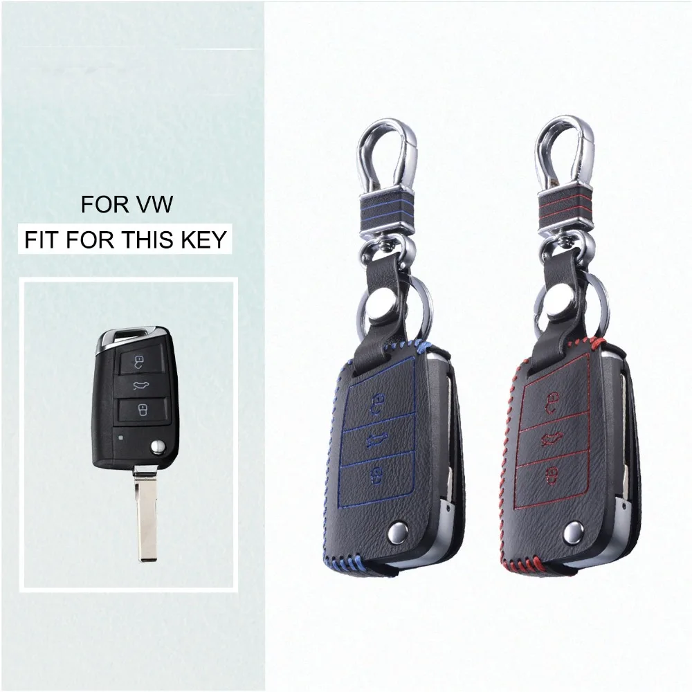 Top Layer Leather Remote Case for VW Golf 7 GTI R MK7 Passat Tiguan Bora Polo Seat Leon Ibiza Skoda Octavia A7 Keychain Fob