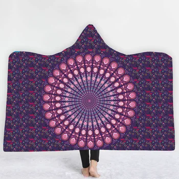 

Black Indian Mandala Hooded Blanket Super Soft Neon Dream Catcher Blanket Boho Style Sherpa Fleece Throw Blanket Bathrobe