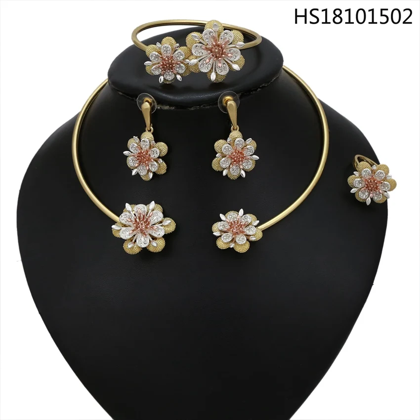

YULAILI 2018 New Fashion African Beads Jewelry Set Exquisite Dubai Pure gold-color Accessories for Ladies