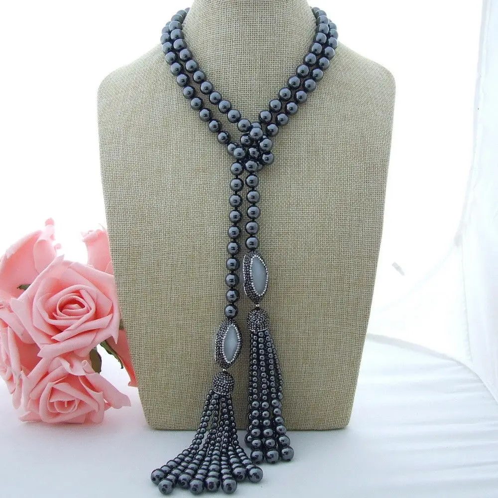 

GE021306 Round Hematite Necklace CZ Pendant 42