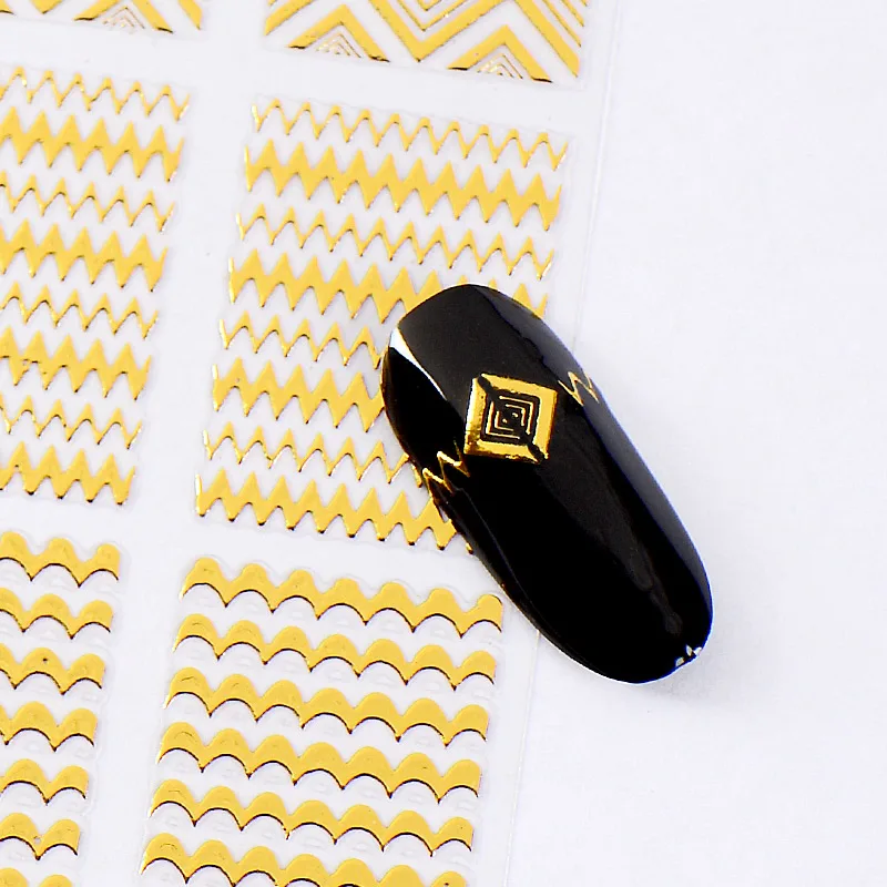 1 лист золотых полос 3D стикер для ногтей геометрический узор Сердце Звезда волна переводная наклейка s DIY Украшение для ногтей