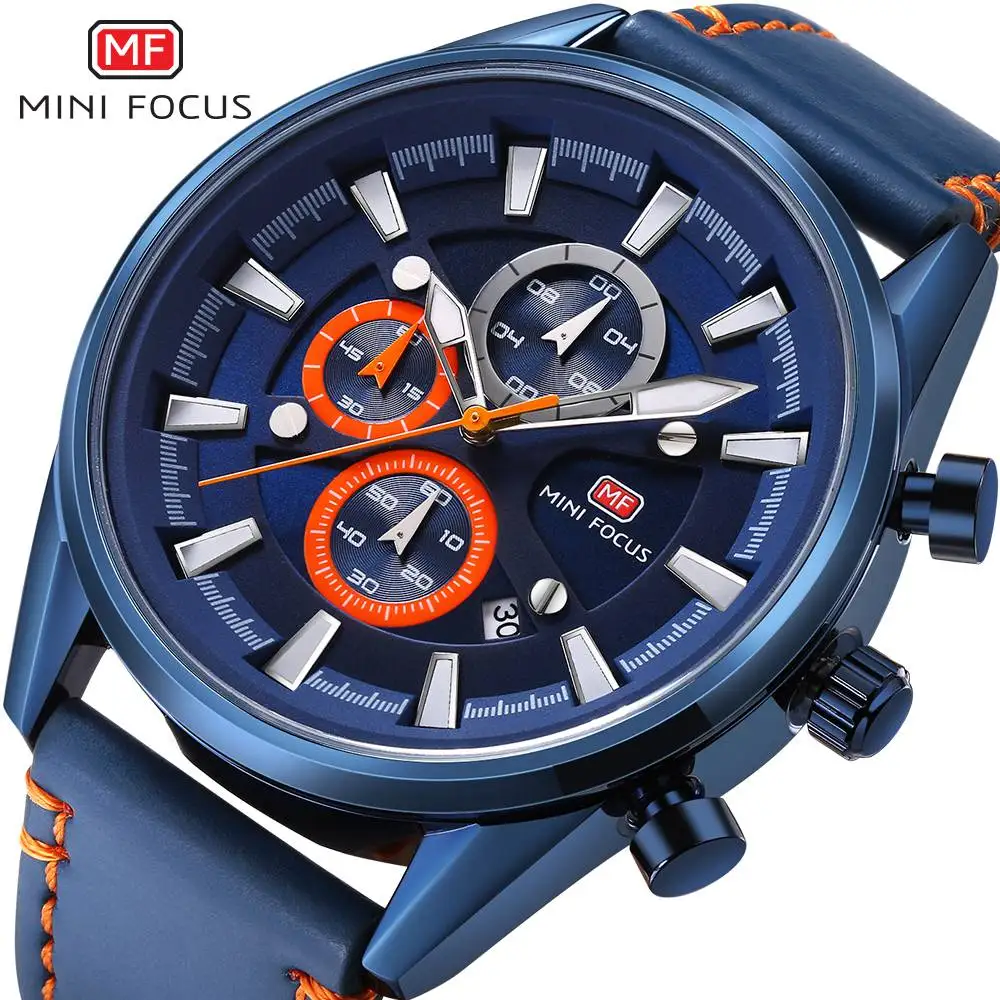 

MINIFOCUS Men's Fashion Sport Watches Analog Date Clock Man Leather Military Waterproof Men Quartz Watch Relogio Masculino
