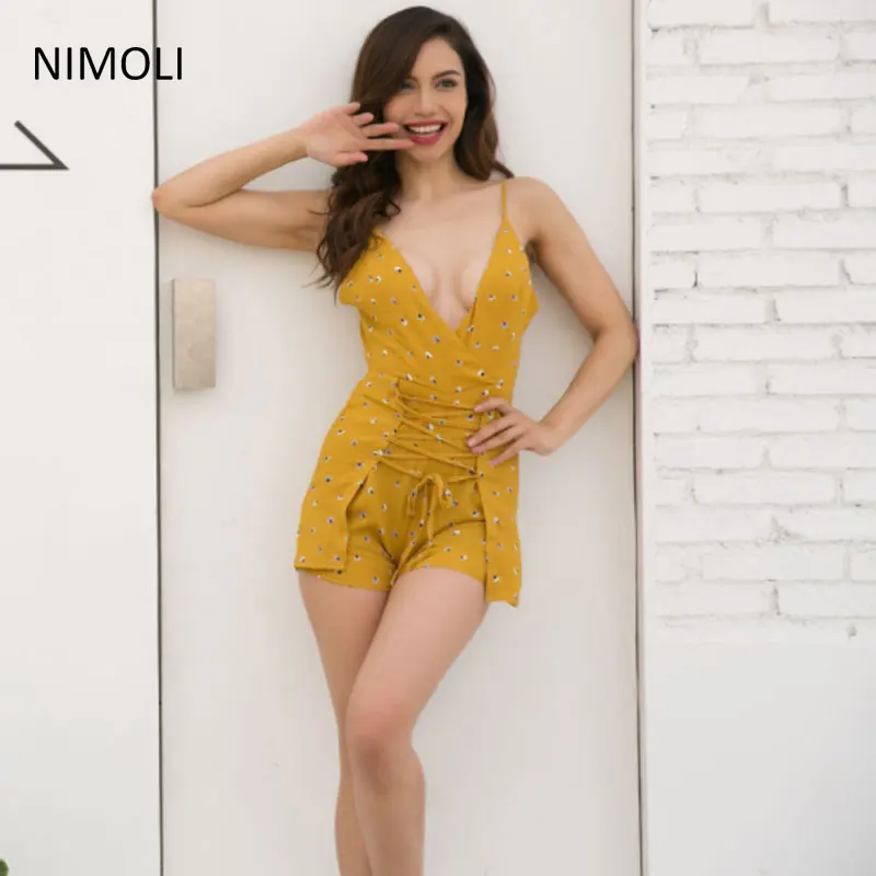 Nimoli 2018 Новый Для женщин Горячая V шеи ремень комбинезон цветок пикантные