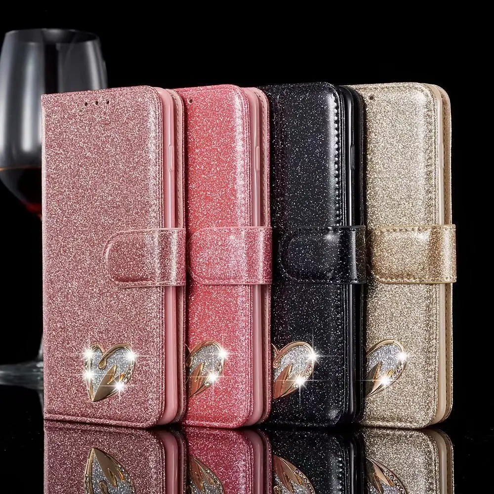

Glitter Leather Wallet Case For Huawei P20 P30 Magnet Card Flip Coque Diamond Rhinestone Cover For Huawei P20Pro P30 Pro Lite