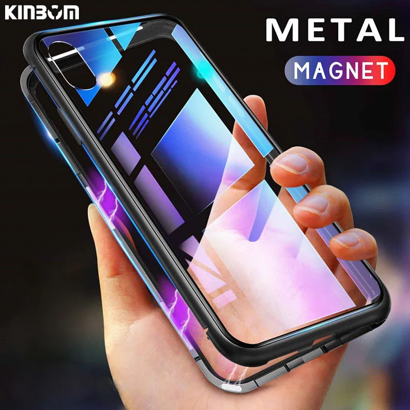 

KINBOM Metal Edge Magnetic Frame Flip Cover Case for Galaxy for Samsung M30 A50 J4 Plus C9 Pro J8 A7 A9 2018 A40S
