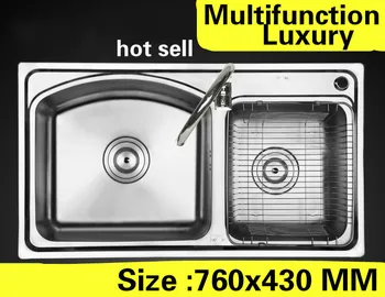 Buy Free Shipping Apartment Luxury Kitchen Double Groove Sink Multifunction Wash Vegetables 304 Stainless Steel Hot Sell 760x430 MM
