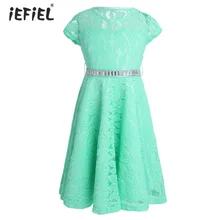 Iefiel для детей для девочек, кружевное платье в цветочек для вечерние и Свадебные торжества, платье подружки невесты, с цветочным узором, платье для девочек бальное платье на выпускной, торжественное платье От 4 до 14 лет