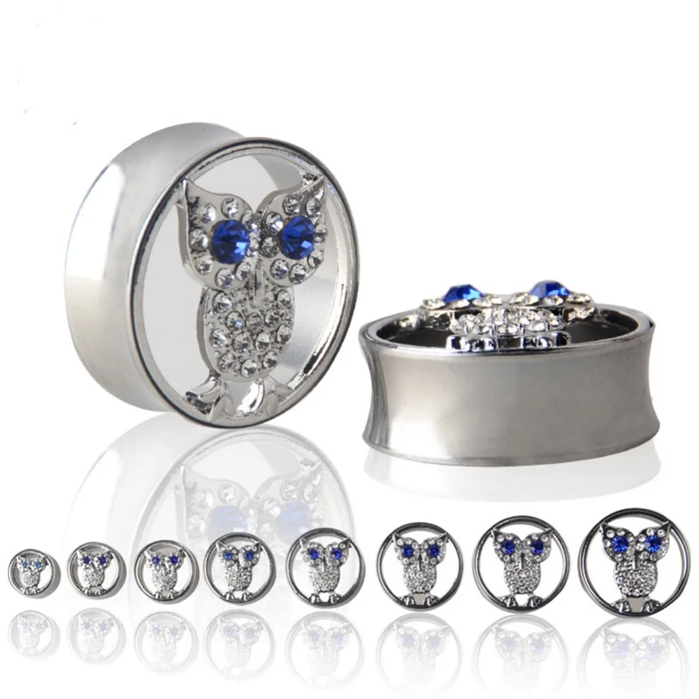 10 25mm Hollow Owl Crystal Ear Stretchers Plugs Tunnels Piercing