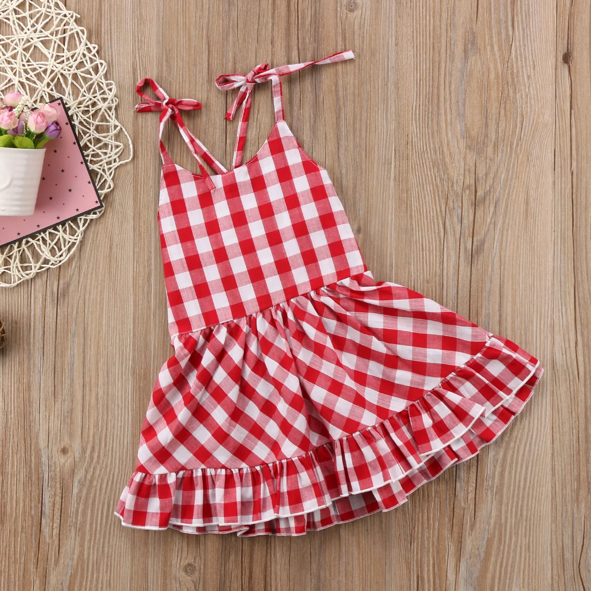 Sweet Toddler Kids Baby Girls Sleeveless Checked Princess Dress Outfits