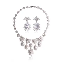 Flower Bridal Wedding Jewelry Sets CZ Zircon Necklace Pendant Princess Bride Bijoux Engagement Princess Earring Jewelry Set Gift