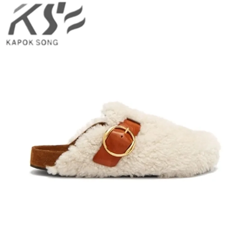 

slippers women warm wool slipper fashion designer luxury model genunie sheepskin leather comfortable sandals women shoes lady