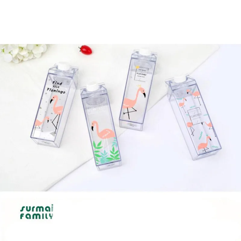 

Mini Cute Water bottles Milk Box Shape Transparent Plastic Cartoon pink panther Drink Bottle Coffee Beer Drinkware