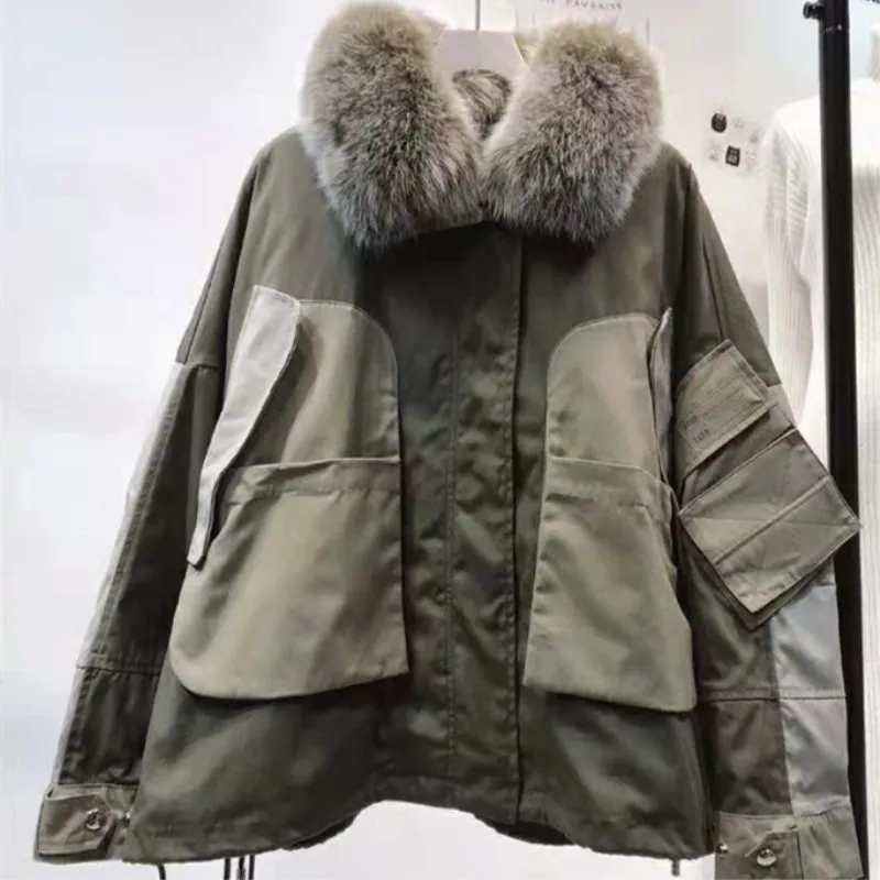 Весенне-зимняя женская ветровка 2 в 1 со съемным утиным пухом, женская уличная походная куртка с воротником из лисьего меха, Свободное пальто