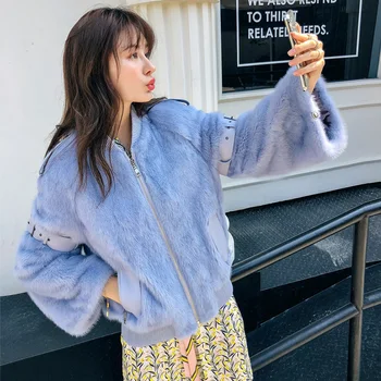 

Mink Whole Fur Women short Sportswear with O-neck Collar Winter Thick Slim Warm Female Mink Fur Jacket