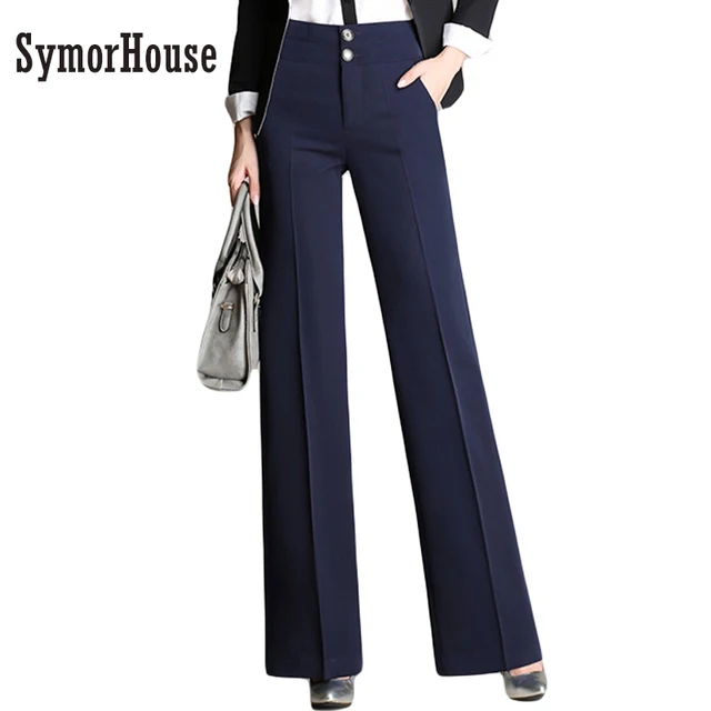 2017 Fashion Womens Office Pants New Designer Las Black Navy Wide 2017 Fashion Womens Office Pants New Designer Las Black Navy Wide Leg Slim Formal
