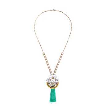 

Bulk Price Bohemia Resin Semicircle Daisy Green Tassel Necklaces & Pendants Ethnic Long Chain Necklace For Women Indian Jewelry