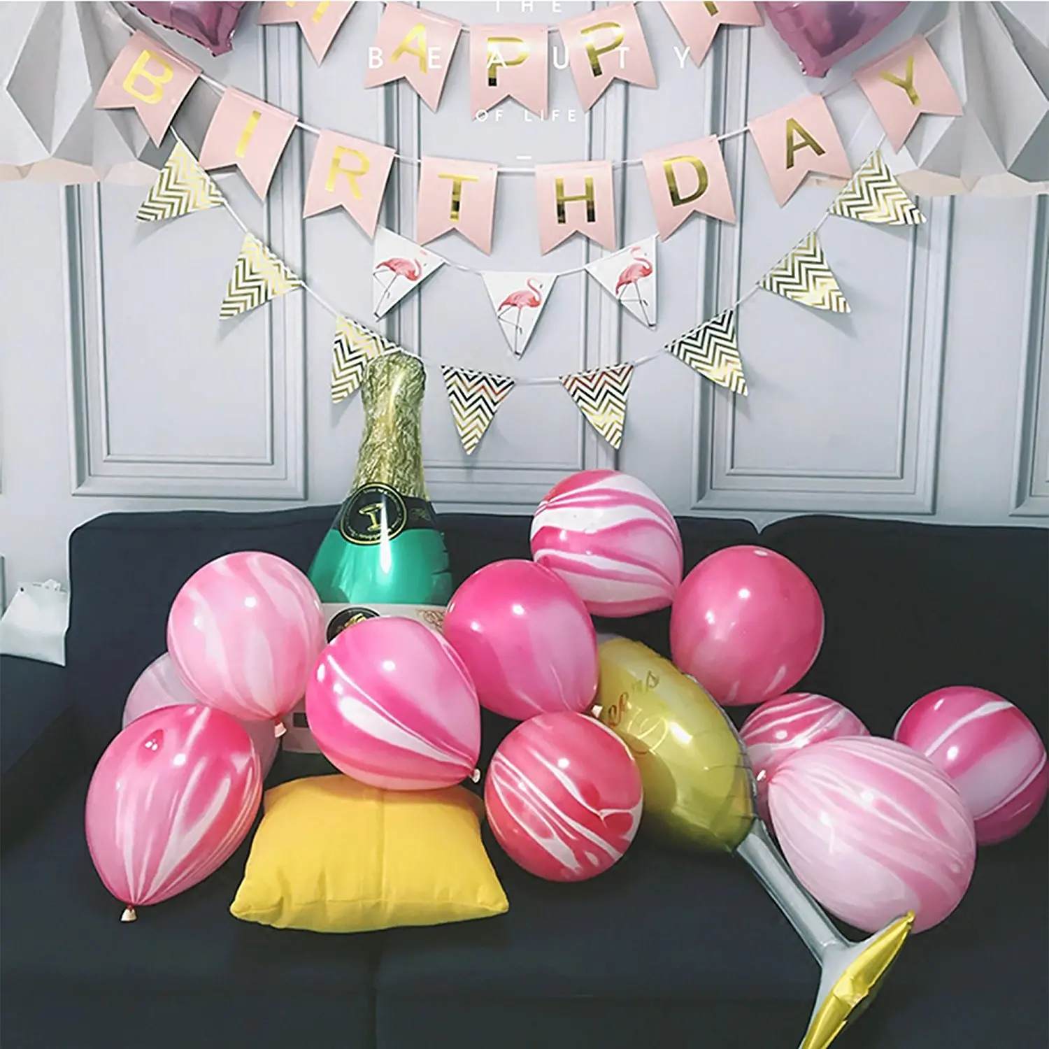 Zljq 20pcs Pink Agate Marble Latex Balloons Color Marble Tie Dye