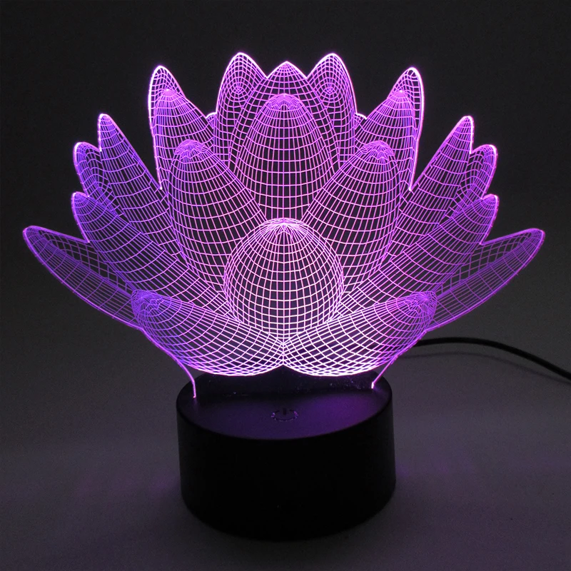 3D Laser Acrylic Night Lights USB Led Table Lamp Lotus ...