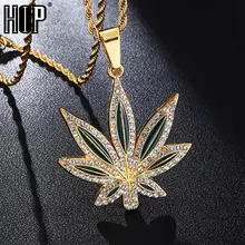 В Стиле Хип-хоп, с полными стразами, с листьями, Bling Iced Out, цепочка, подвески и ожерелья для мужчин, ювелирные изделия золотого цвета