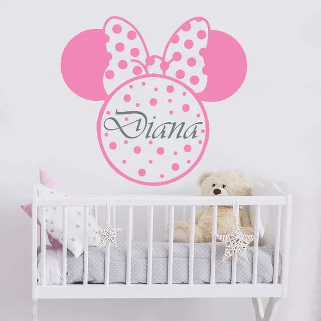Name Wall Decal Minnie Mouse Nursery Decor Sticker Custom Name Wall Decal Minnie Mouse Nursery Decor Sticker Custom Art Personalised Vinyl Kids Rooms La921
