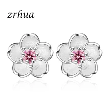 

ZRHUA Women Elegant 925 Sterling Silevr Flower Stud Earrings for Girls Birthday Gifts Minimalist Jewelry Wholesale Women Brincos