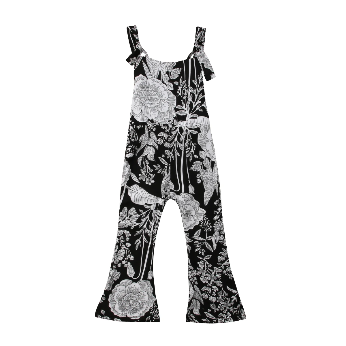 Toddler Baby Girl Floral Romper Jumpsuit Bell Bottom Pants Kids Outfit