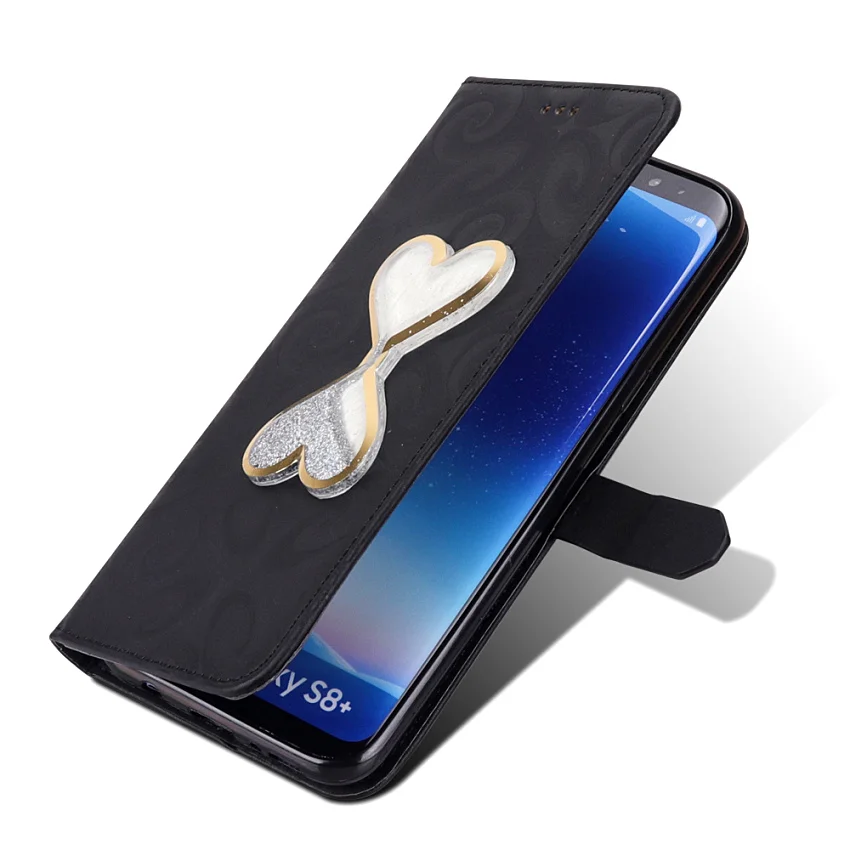 Hourglass Love Heart Quicksand Leather Wallet Case For Samsung Galaxy S8 S9 Plus S5 Mini S7 Edge Magnetic Flip 2 Card Slots Bag (16)